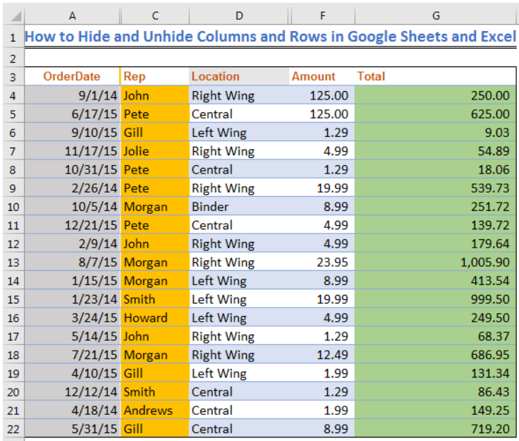 to unhide a column in excel